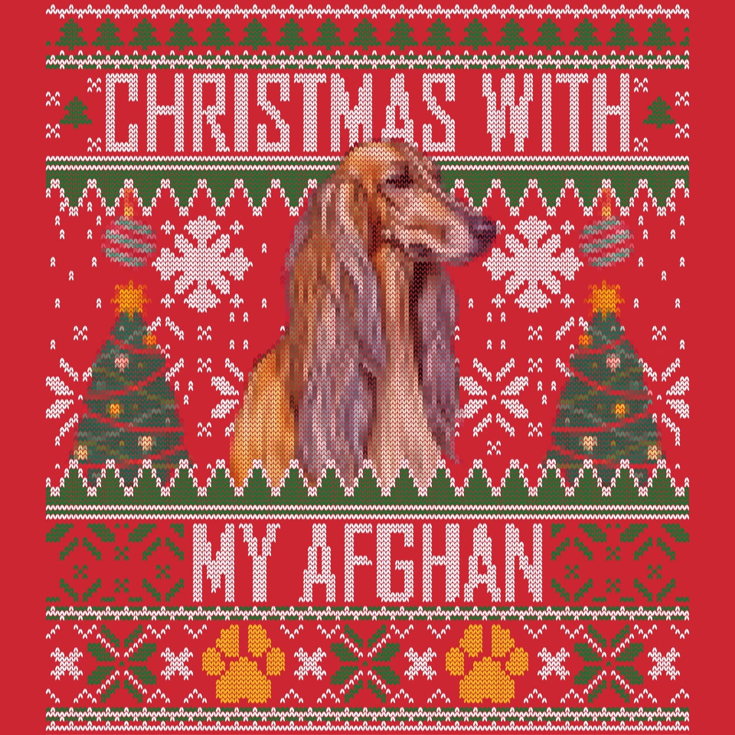 Ugly Sweater Christmas with My Afghan Hound - Adult Unisex Long Sleeve T-Shirt