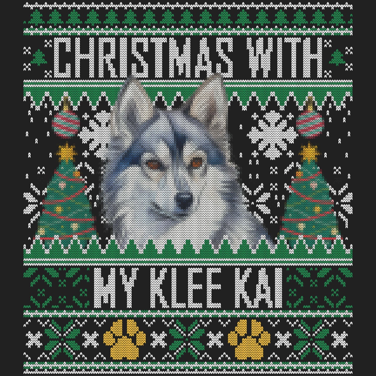 Ugly Sweater Christmas with My Alaskan Klee Kai - Women's V-Neck Long Sleeve T-Shirt