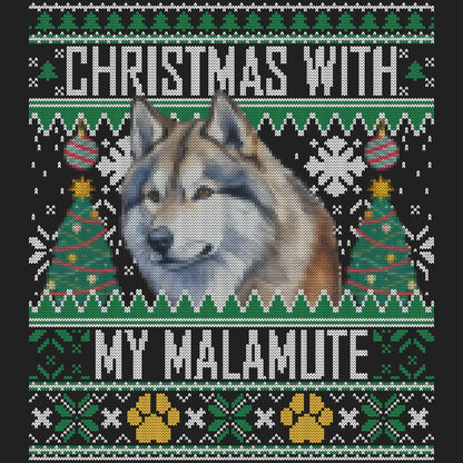 Ugly Sweater Christmas with My Alaskan Malamute - Women's V-Neck Long Sleeve T-Shirt