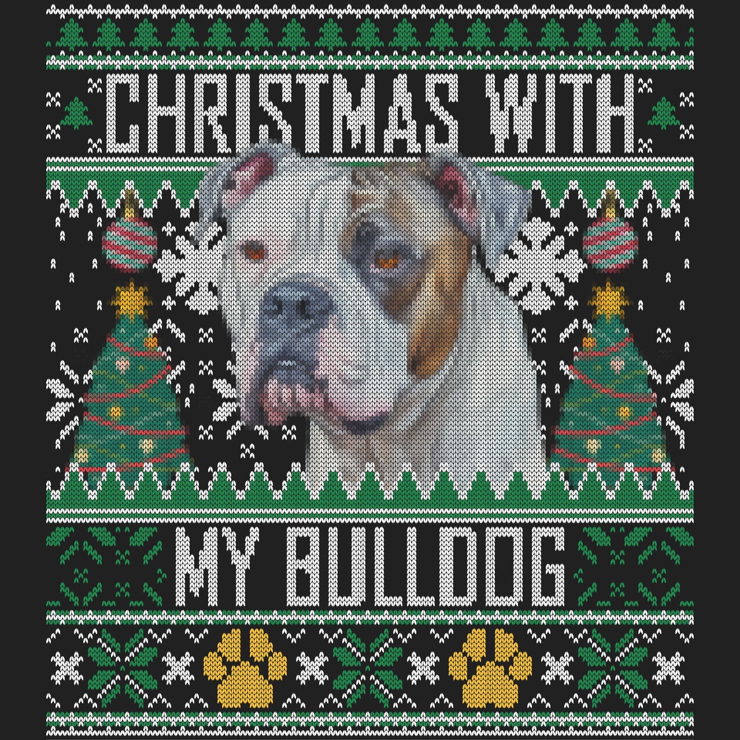 Ugly Sweater Christmas with My American Bulldog - Women's V-Neck Long Sleeve T-Shirt