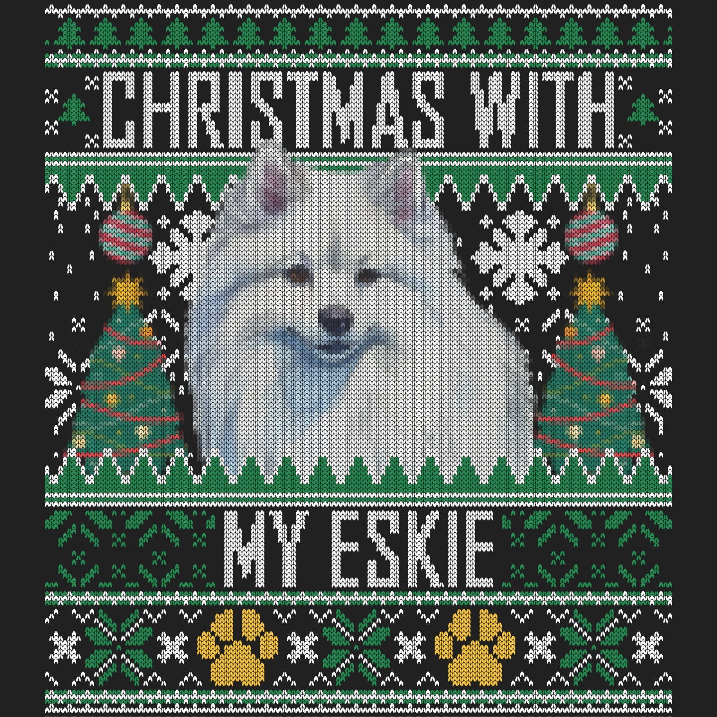 Ugly Sweater Christmas with My American Eskimo Dog - Women's V-Neck Long Sleeve T-Shirt