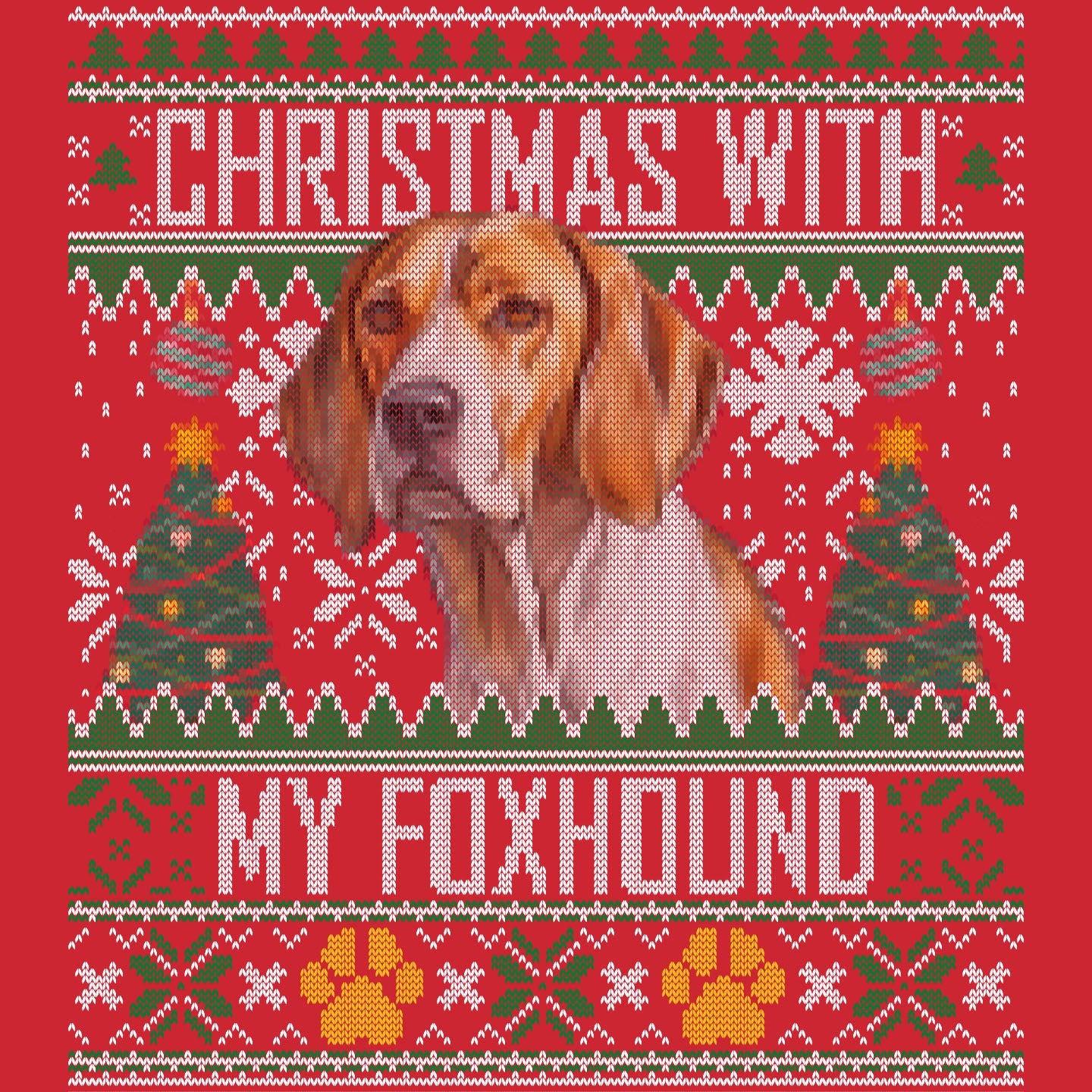 Ugly Sweater Christmas with My American Foxhound - Adult Unisex Long Sleeve T-Shirt