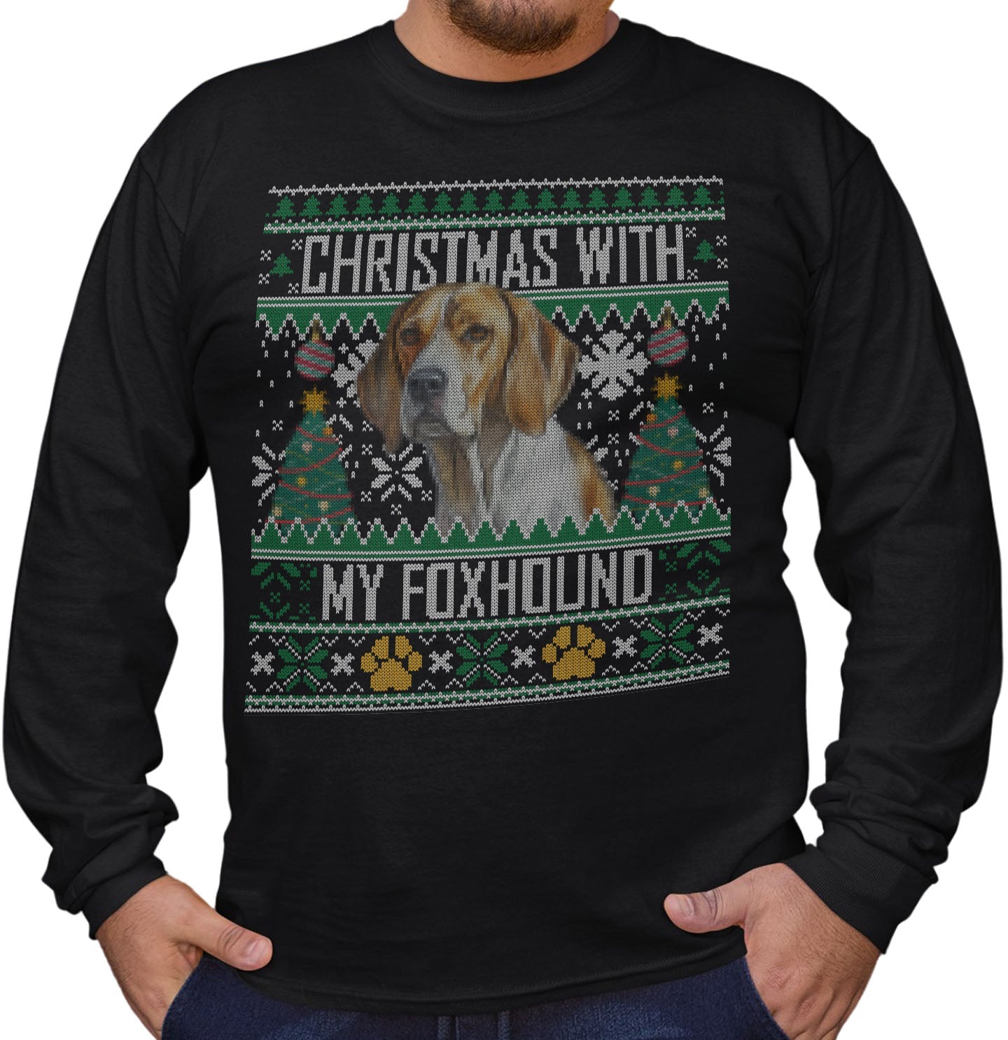 Ugly Sweater Christmas with My American Foxhound - Adult Unisex Long Sleeve T-Shirt