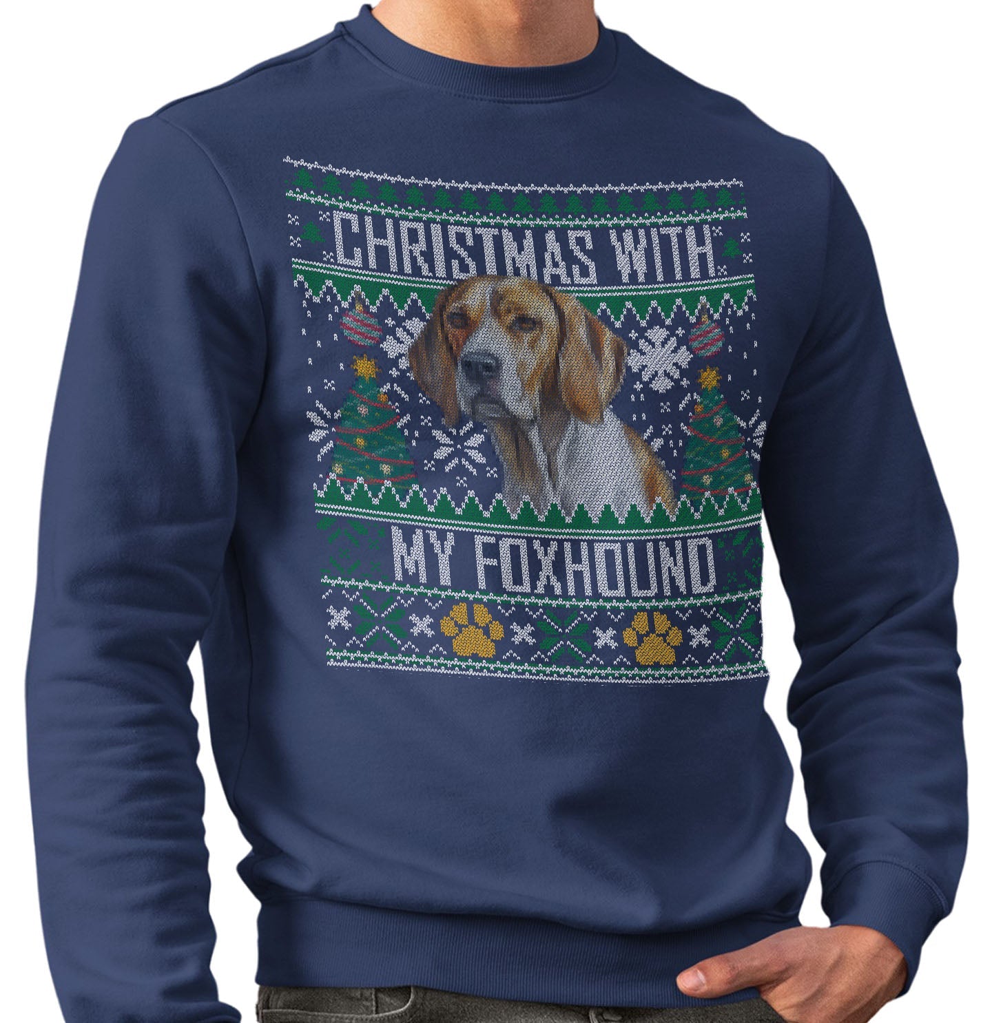 Ugly Sweater Christmas with My American Foxhound - Adult Unisex Crewneck Sweatshirt
