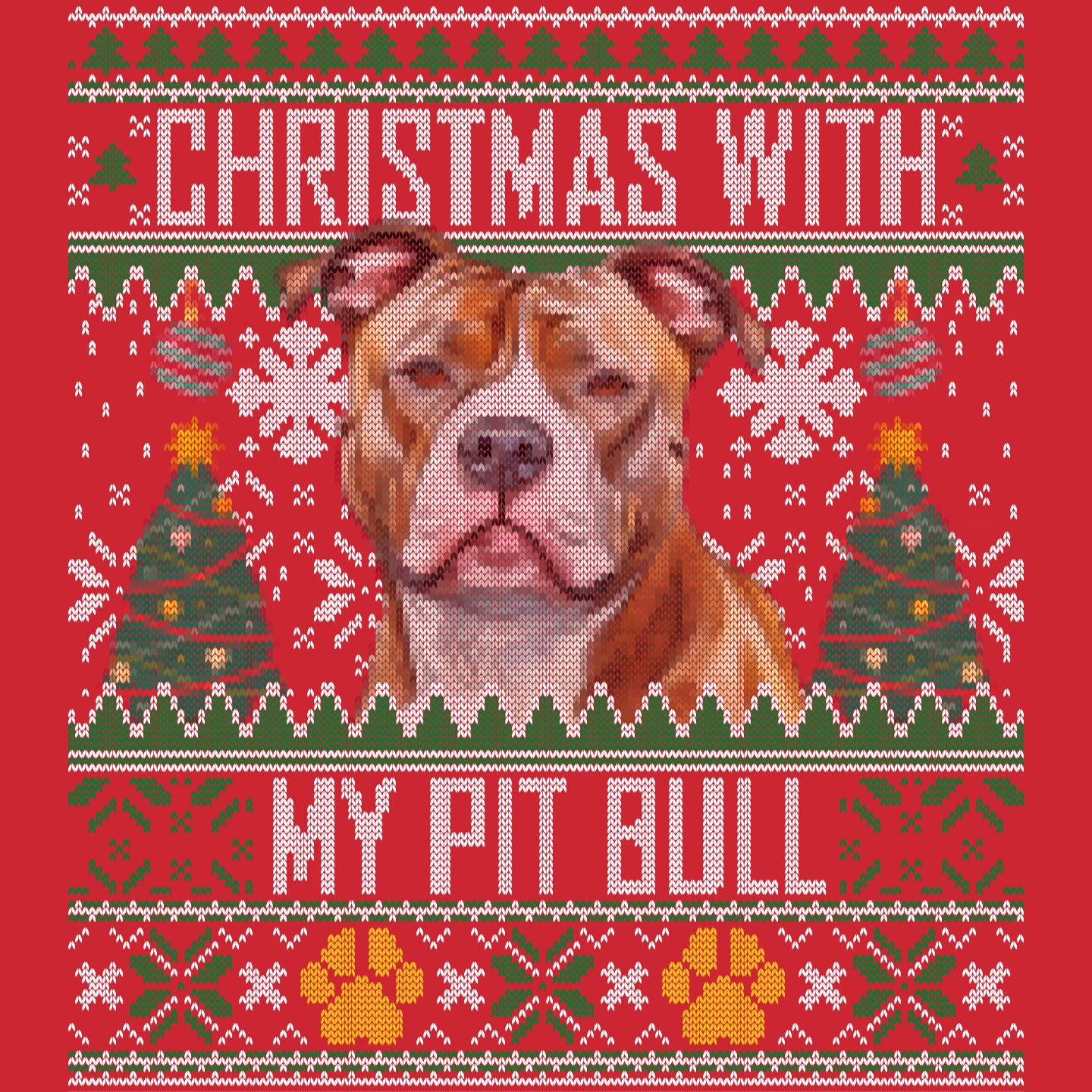 Ugly Sweater Christmas with My American Pit Bull Terrier - Adult Unisex Long Sleeve T-Shirt