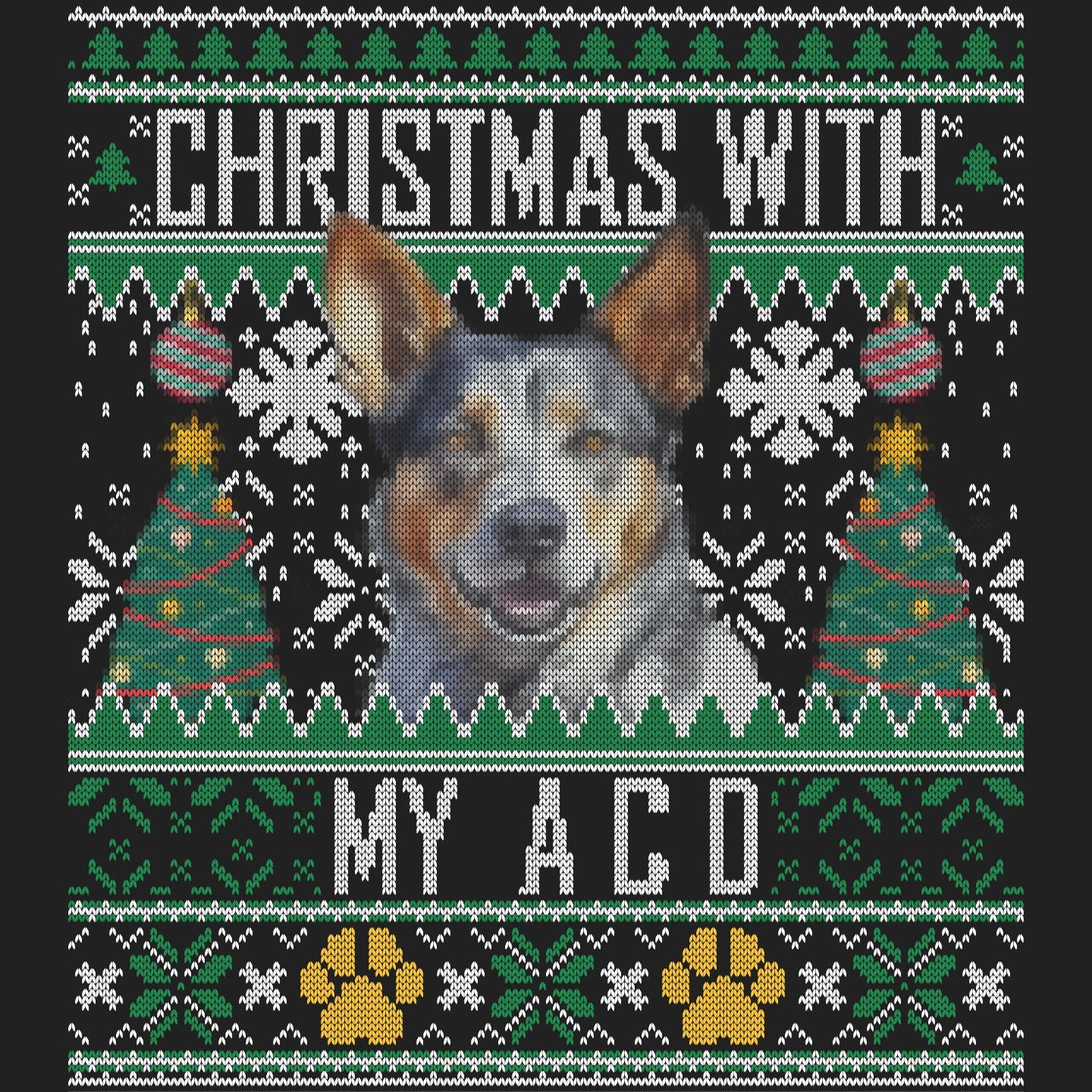 Ugly Sweater Christmas with My Australian Cattle Dog - Women's V-Neck Long Sleeve T-Shirt