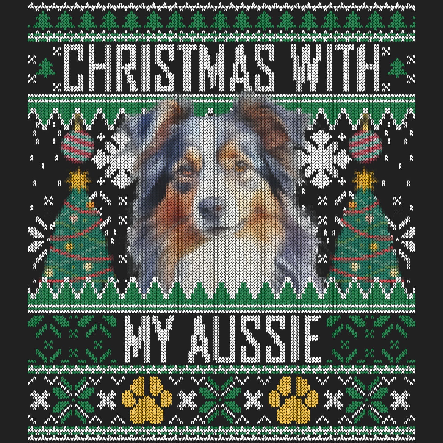 Ugly Sweater Christmas with My Australian Shepherd - Women's V-Neck Long Sleeve T-Shirt