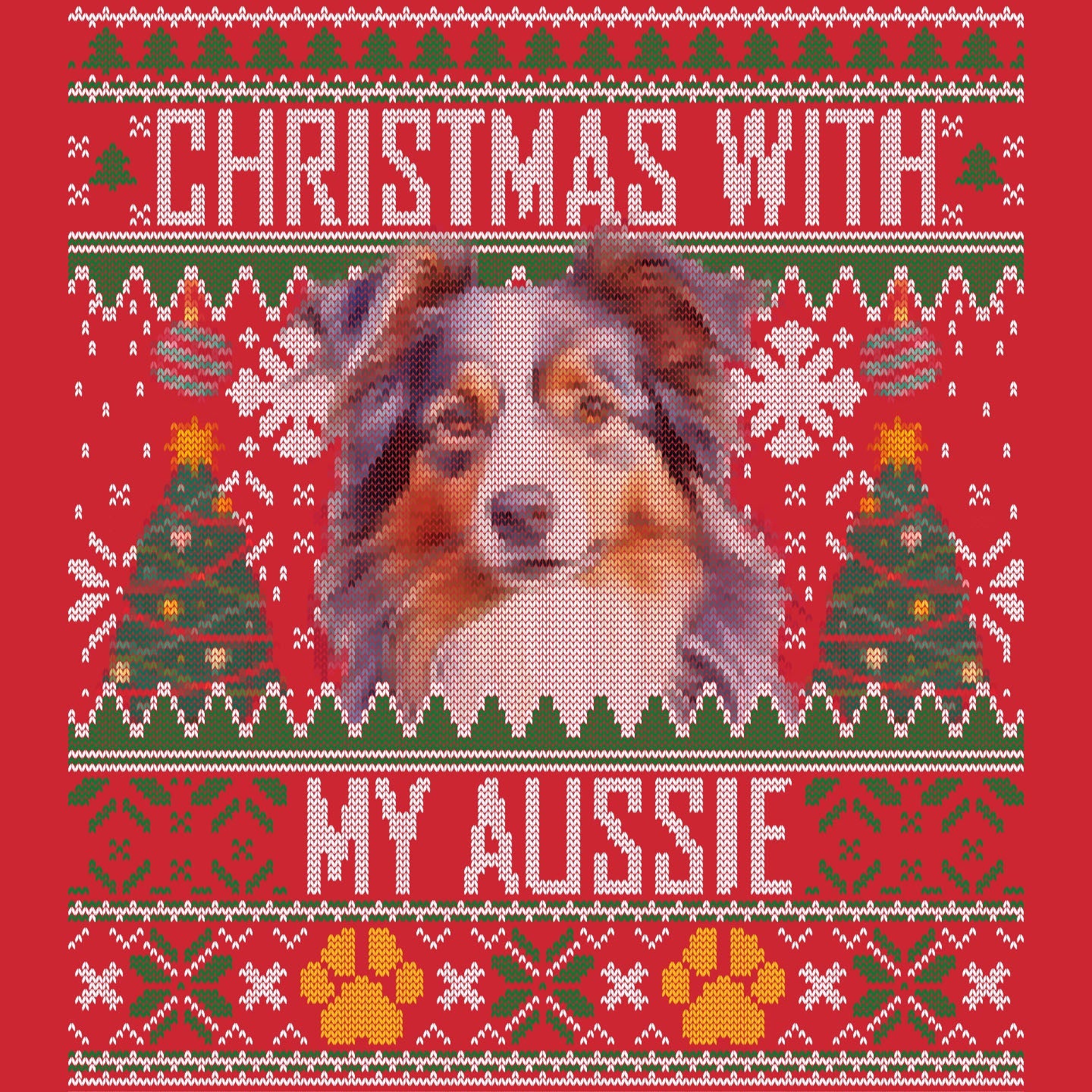 Ugly Sweater Christmas with My Australian Shepherd - Adult Unisex Long Sleeve T-Shirt