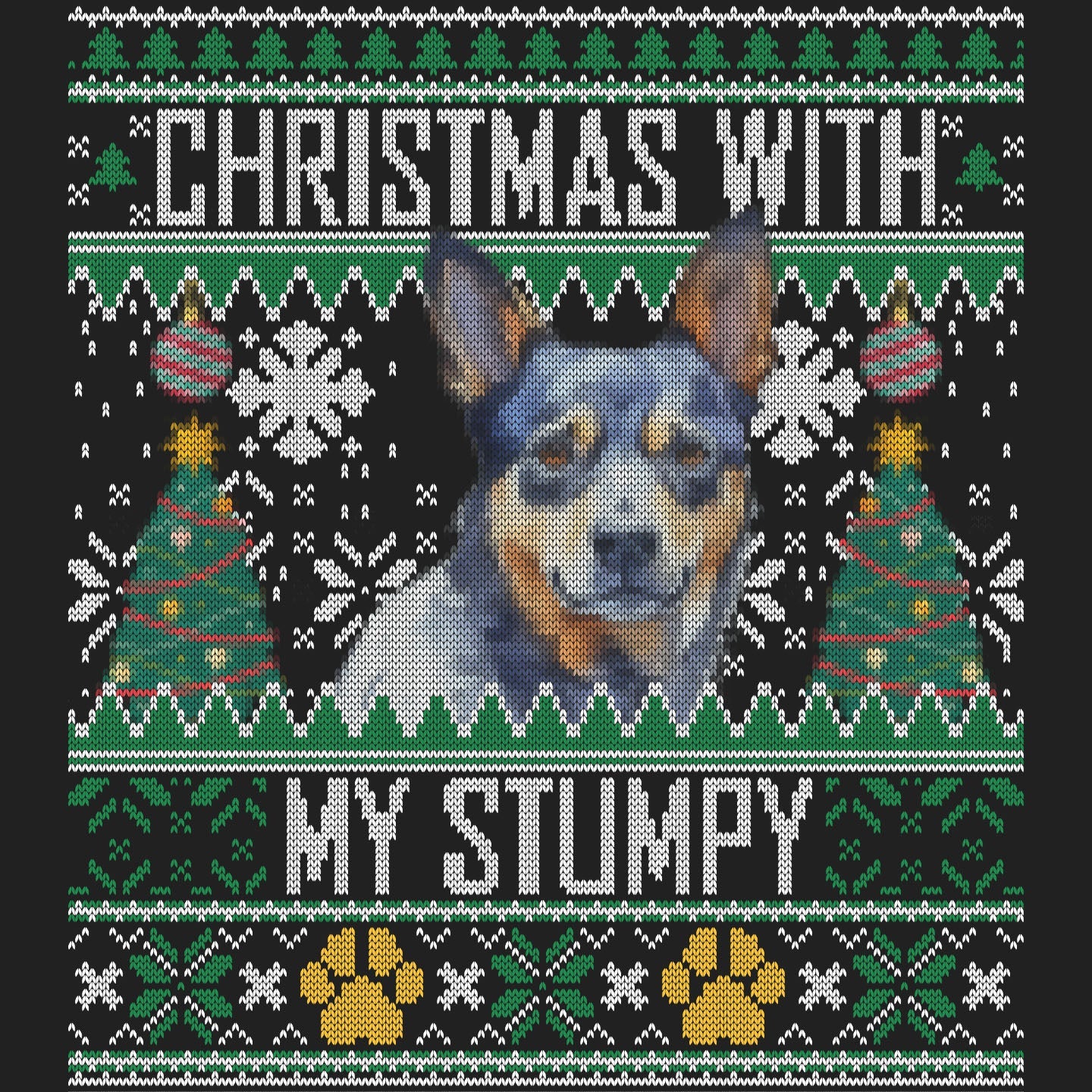 Ugly Sweater Christmas with My Australian Stumpy Tail Cattle Dog - Women's V-Neck Long Sleeve T-Shirt