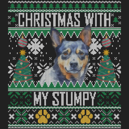 Ugly Sweater Christmas with My Australian Stumpy Tail Cattle Dog - Women's V-Neck Long Sleeve T-Shirt