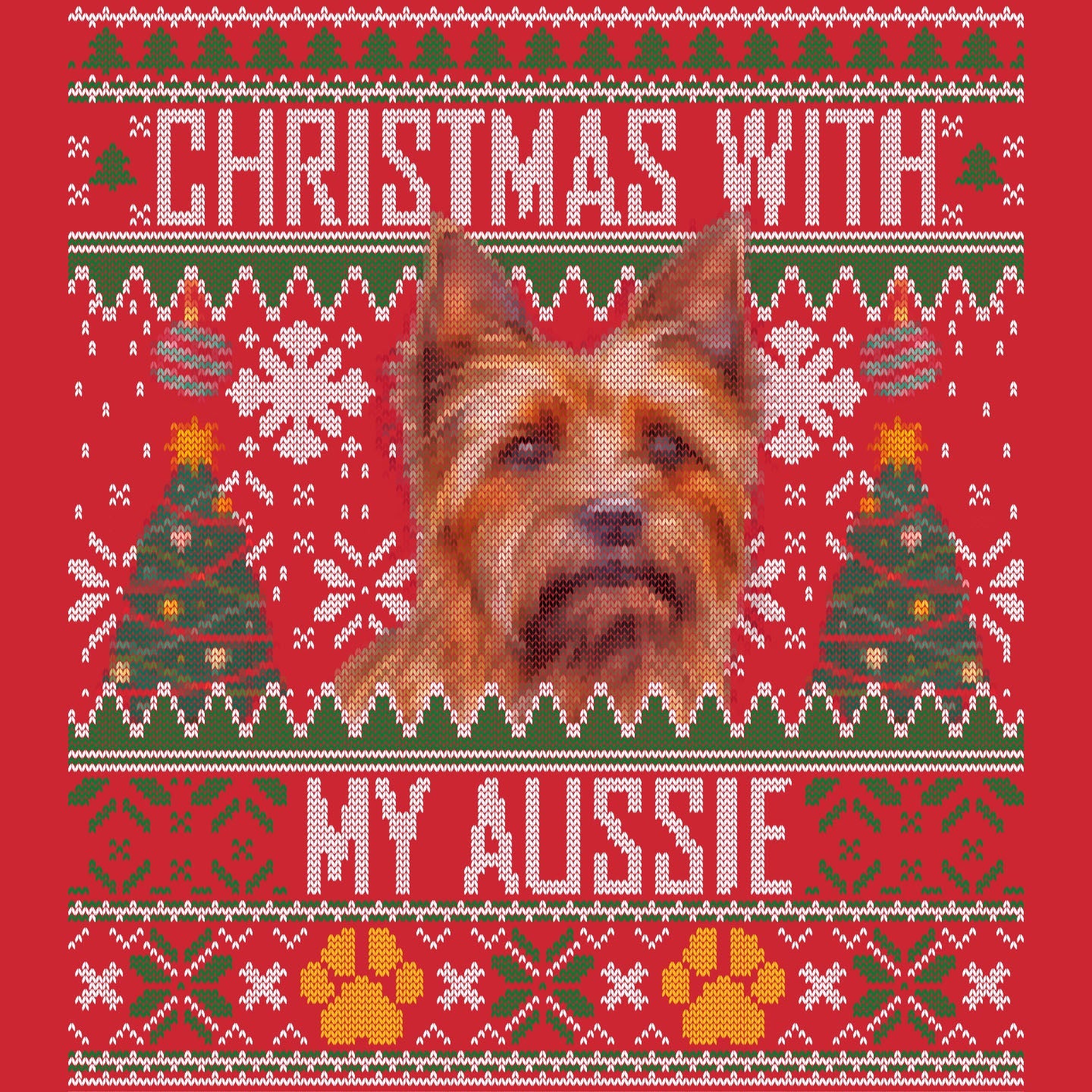Ugly Sweater Christmas with My Australian Terrier - Adult Unisex Long Sleeve T-Shirt