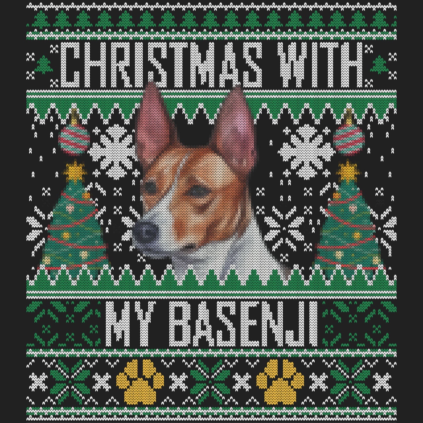 Ugly Sweater Christmas with My Basenji - Women's V-Neck Long Sleeve T-Shirt