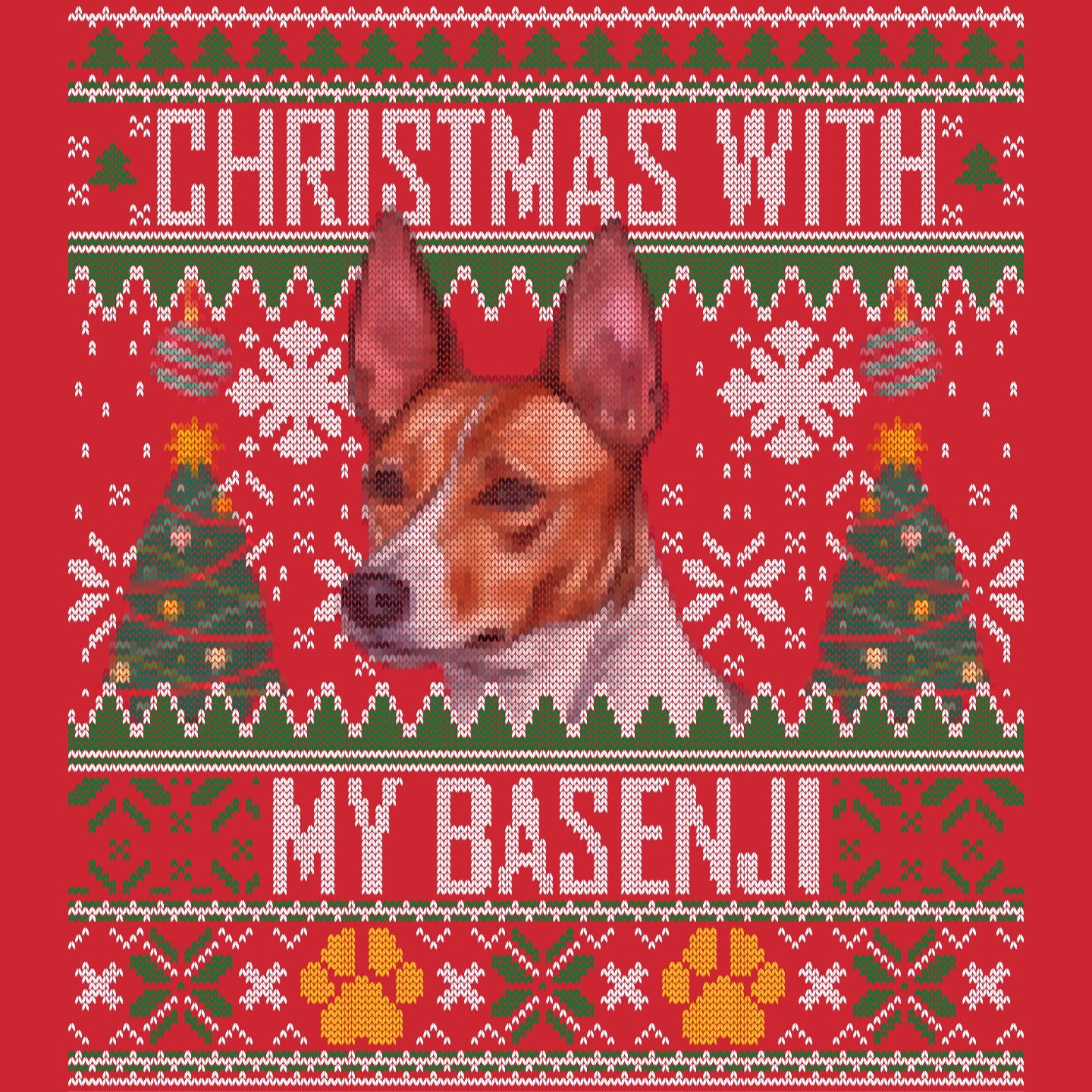 Ugly Sweater Christmas with My Basenji - Adult Unisex Long Sleeve T-Shirt