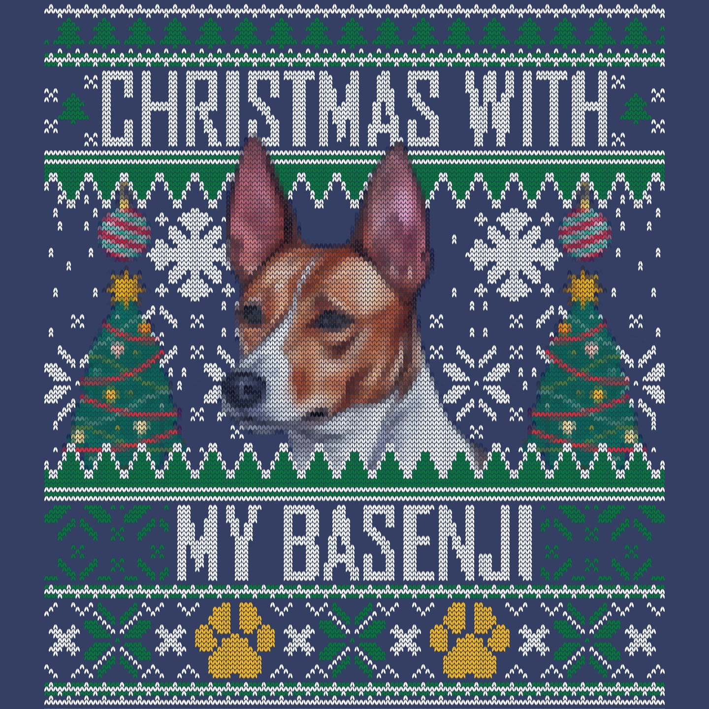 Ugly Sweater Christmas with My Basenji - Adult Unisex Crewneck Sweatshirt