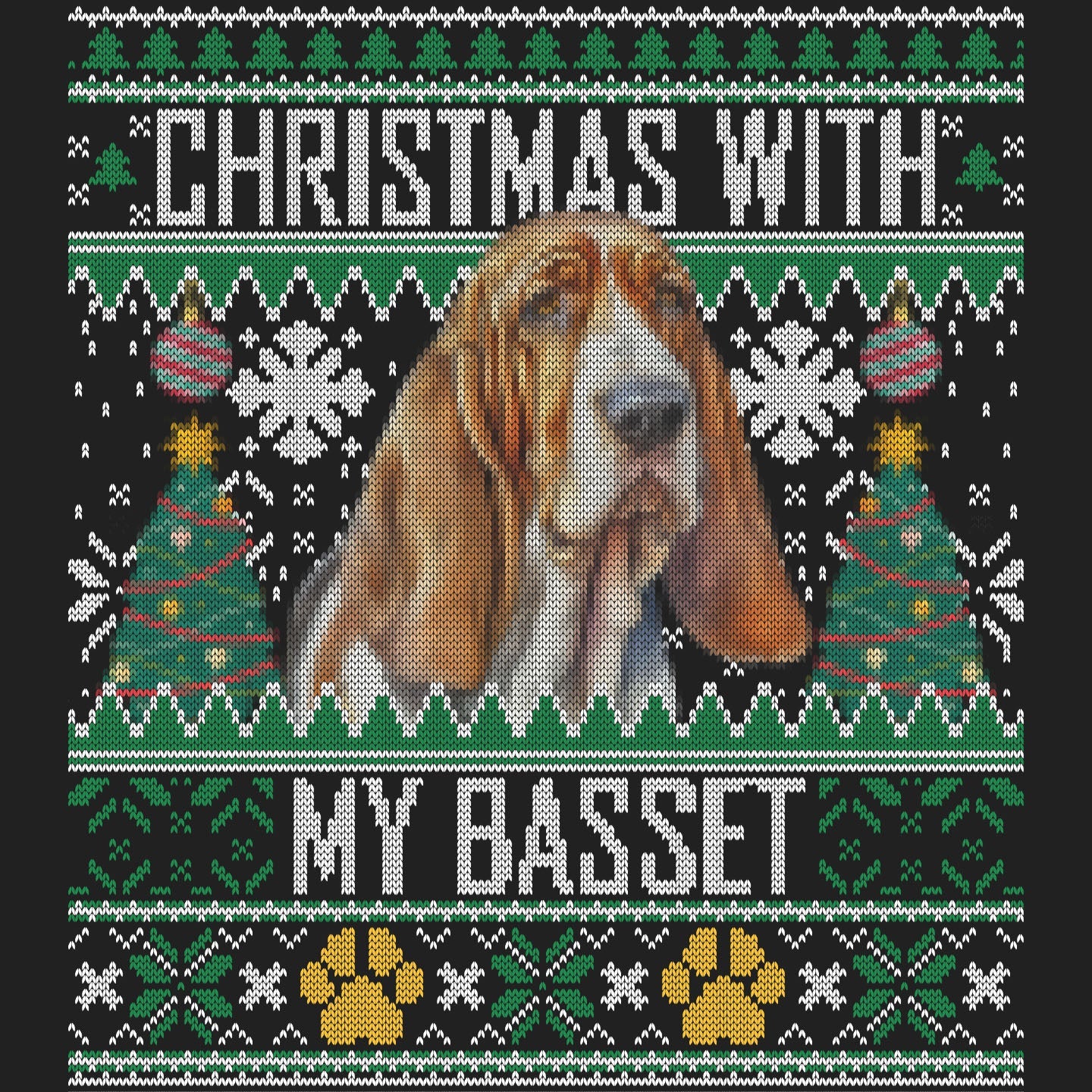 Ugly Sweater Christmas with My Basset Hound - Women's V-Neck Long Sleeve T-Shirt