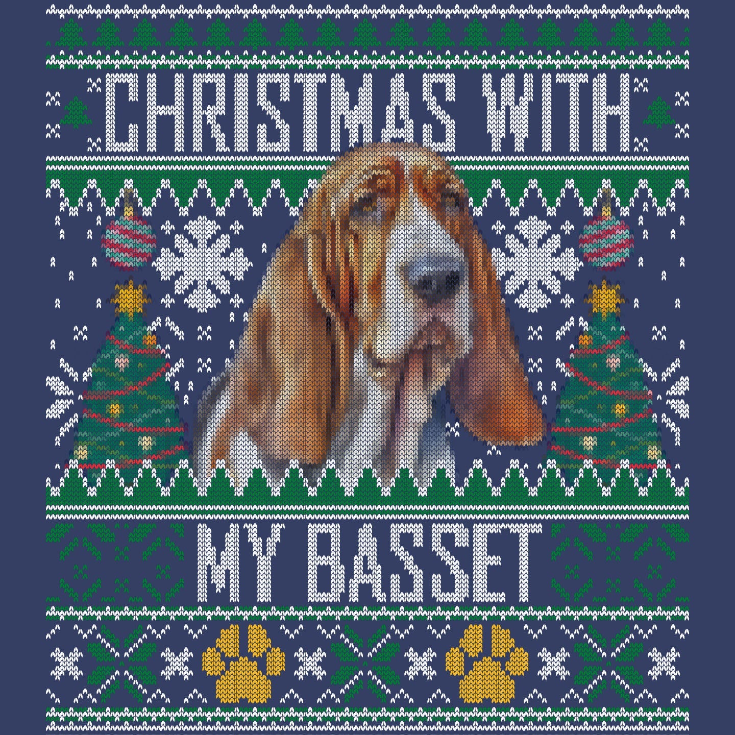 Ugly Sweater Christmas with My Basset Hound - Adult Unisex Crewneck Sweatshirt