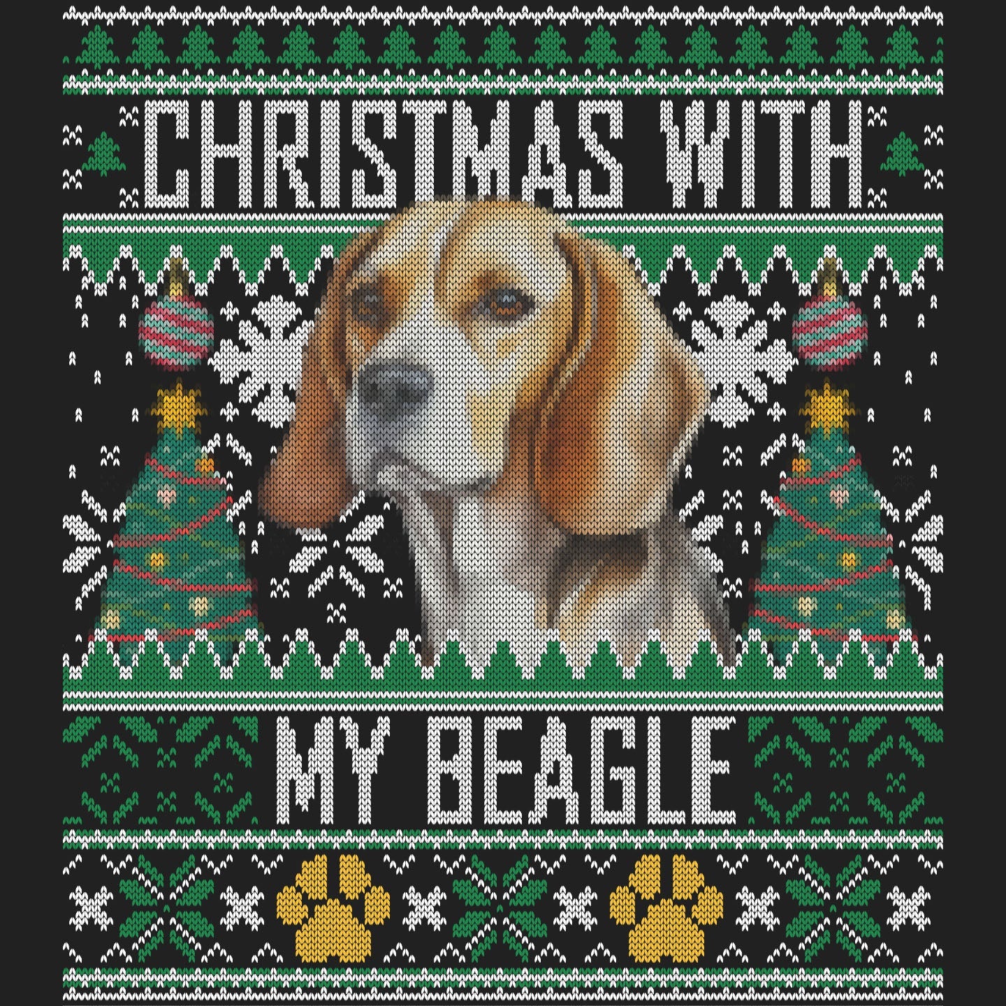 Ugly Sweater Christmas with My Beagle - Women's V-Neck Long Sleeve T-Shirt