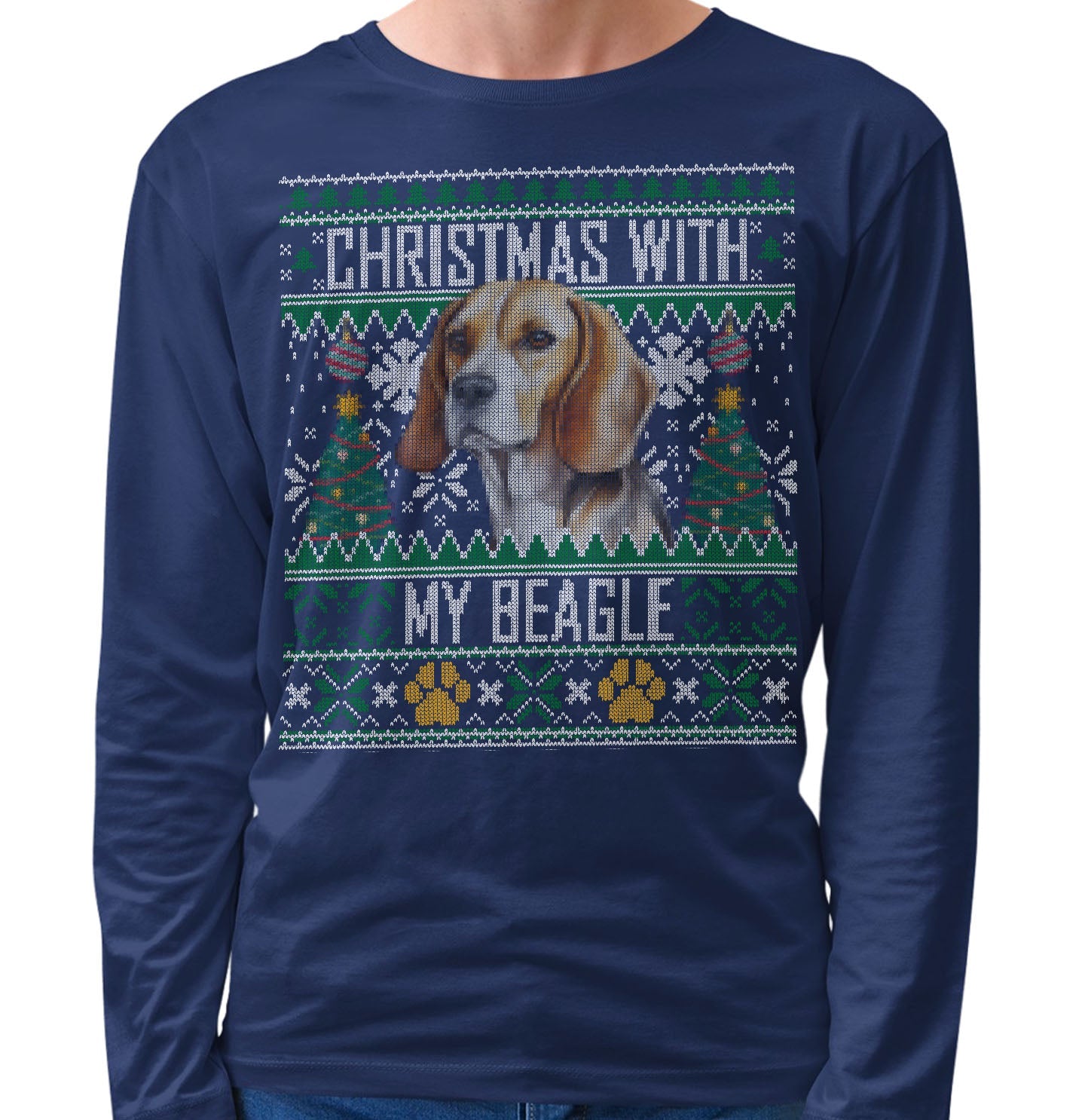 Ugly Sweater Christmas with My Beagle - Adult Unisex Long Sleeve T-Shirt