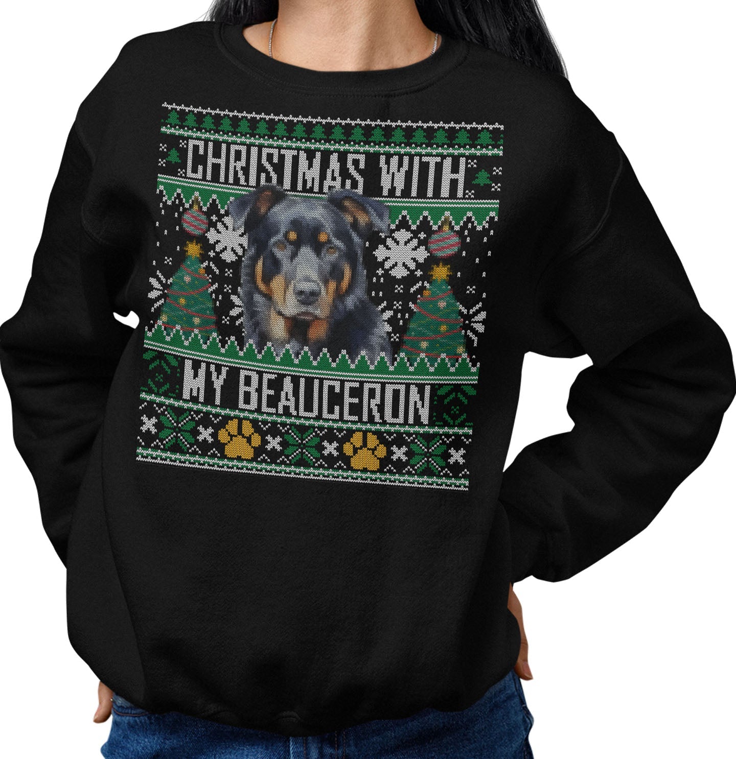 Ugly Sweater Christmas with My Beauceron - Adult Unisex Crewneck Sweatshirt