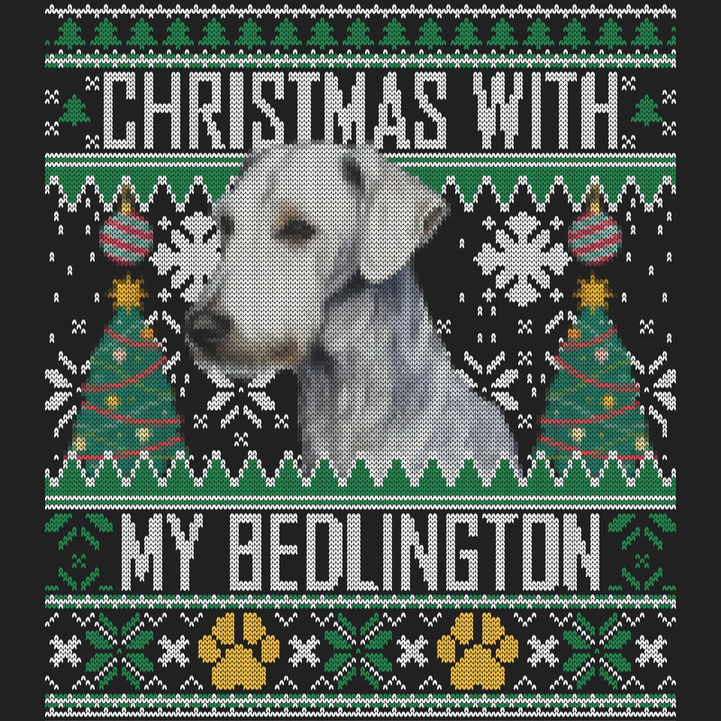 Ugly Sweater Christmas with My Bedlington Terrier - Women's V-Neck Long Sleeve T-Shirt