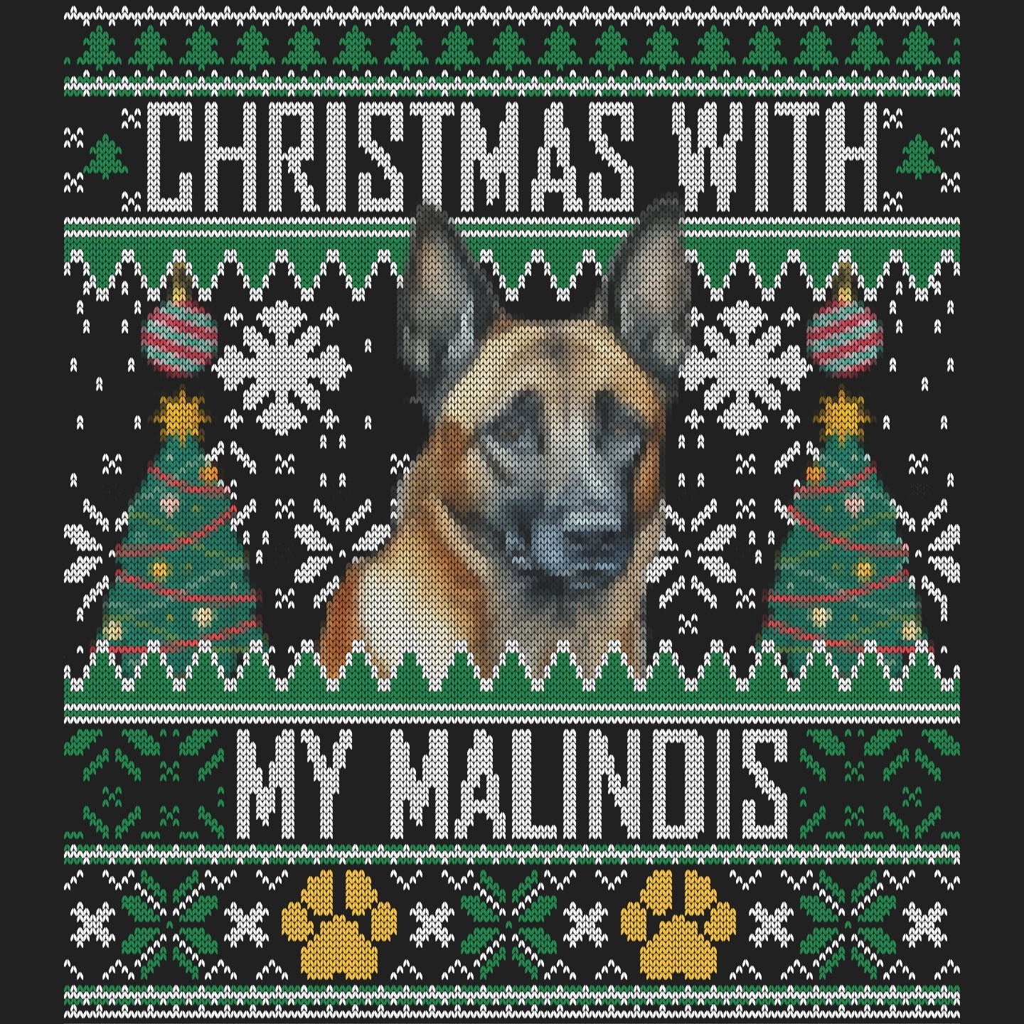 Ugly Sweater Christmas with My Belgian Malinois - Women's V-Neck Long Sleeve T-Shirt