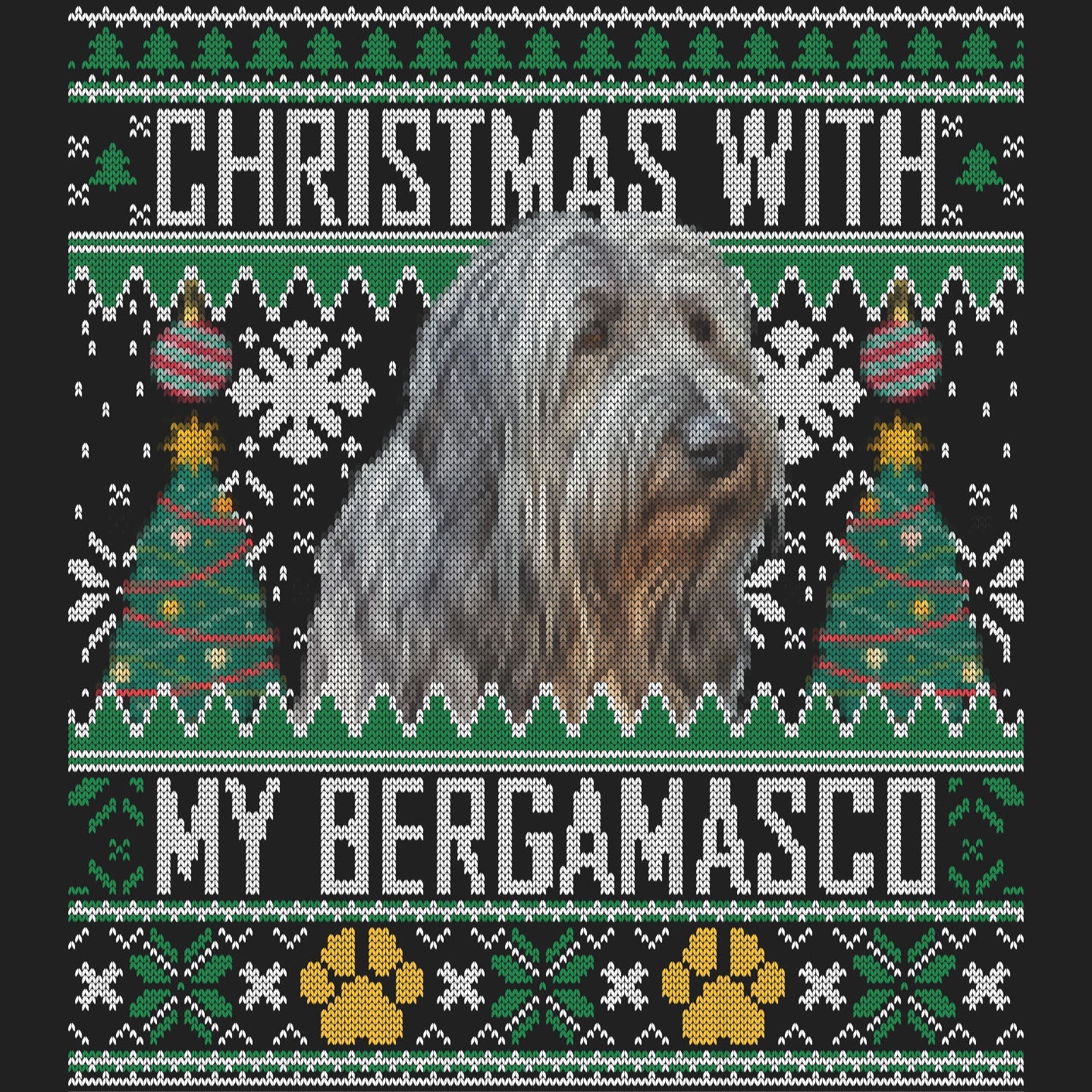 Ugly Sweater Christmas with My Bergamasco Sheepdog - Women's V-Neck Long Sleeve T-Shirt