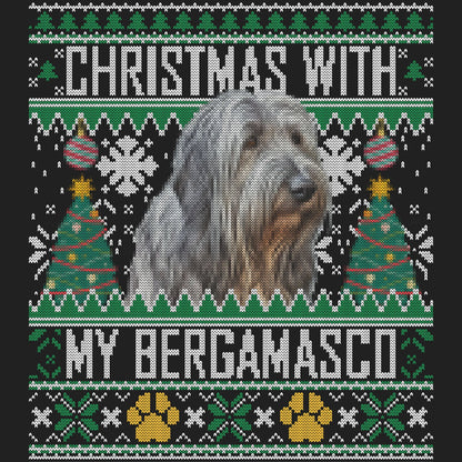 Ugly Sweater Christmas with My Bergamasco Sheepdog - Women's V-Neck Long Sleeve T-Shirt