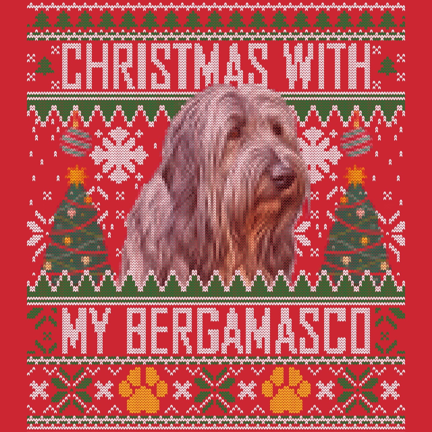 Ugly Sweater Christmas with My Bergamasco Sheepdog - Adult Unisex Long Sleeve T-Shirt