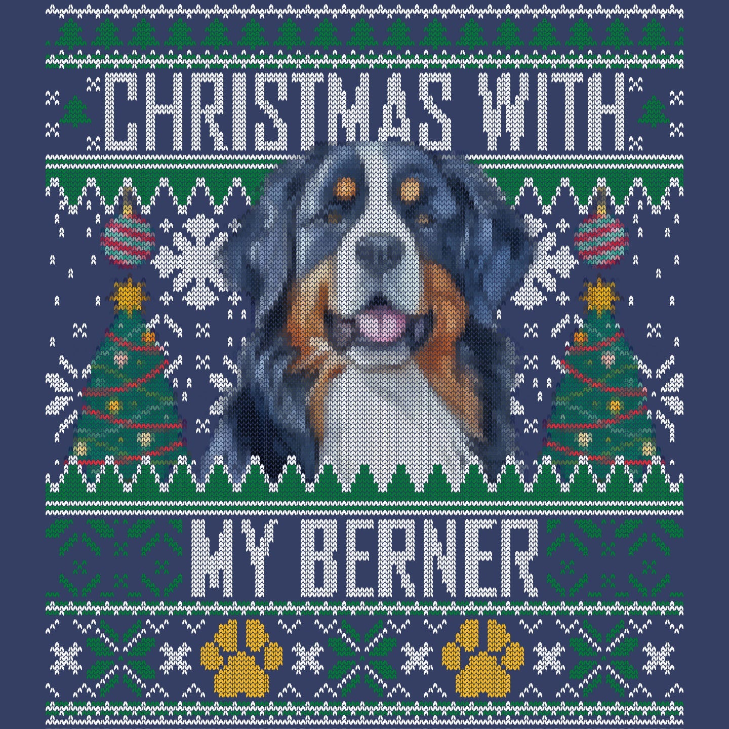 Ugly Sweater Christmas with My Bernese Mountain Dog - Adult Unisex Crewneck Sweatshirt