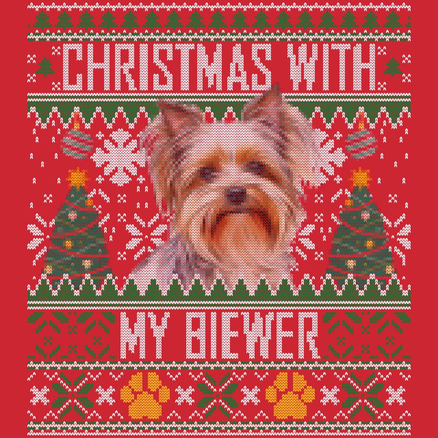 Ugly Sweater Christmas with My Biewer Terrier - Adult Unisex Long Sleeve T-Shirt
