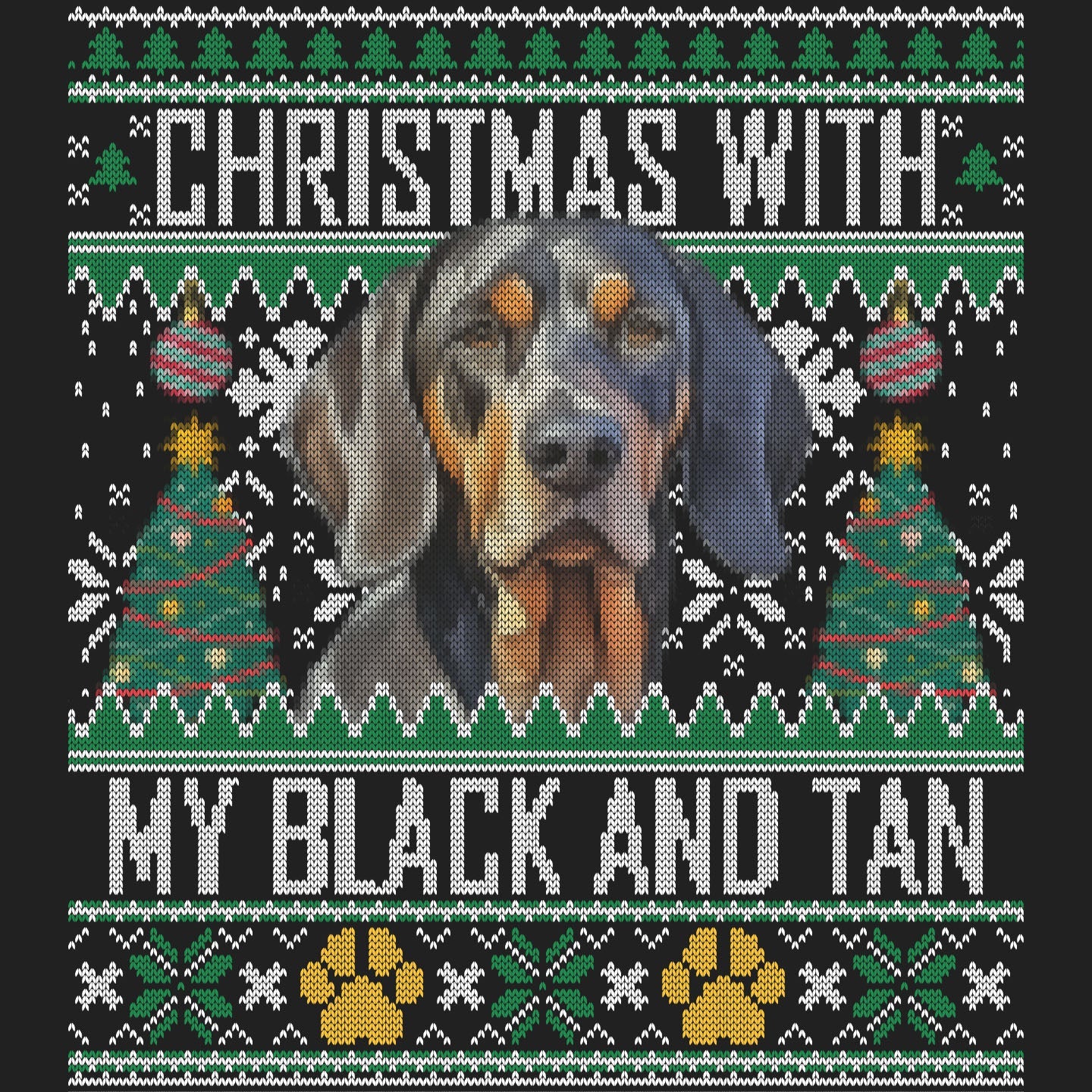 Ugly Sweater Christmas with My Black and Tan Coonhound - Women's V-Neck Long Sleeve T-Shirt