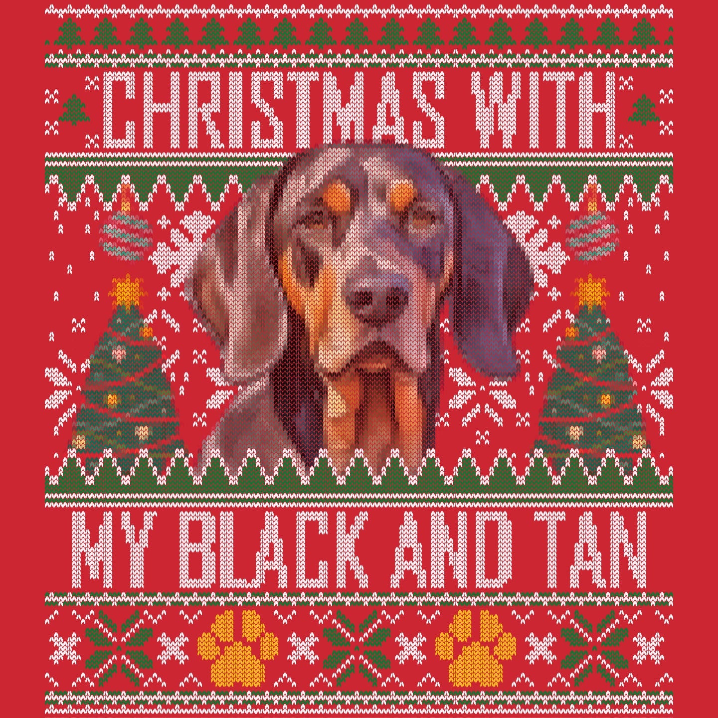 Ugly Sweater Christmas with My Black and Tan Coonhound - Adult Unisex Long Sleeve T-Shirt