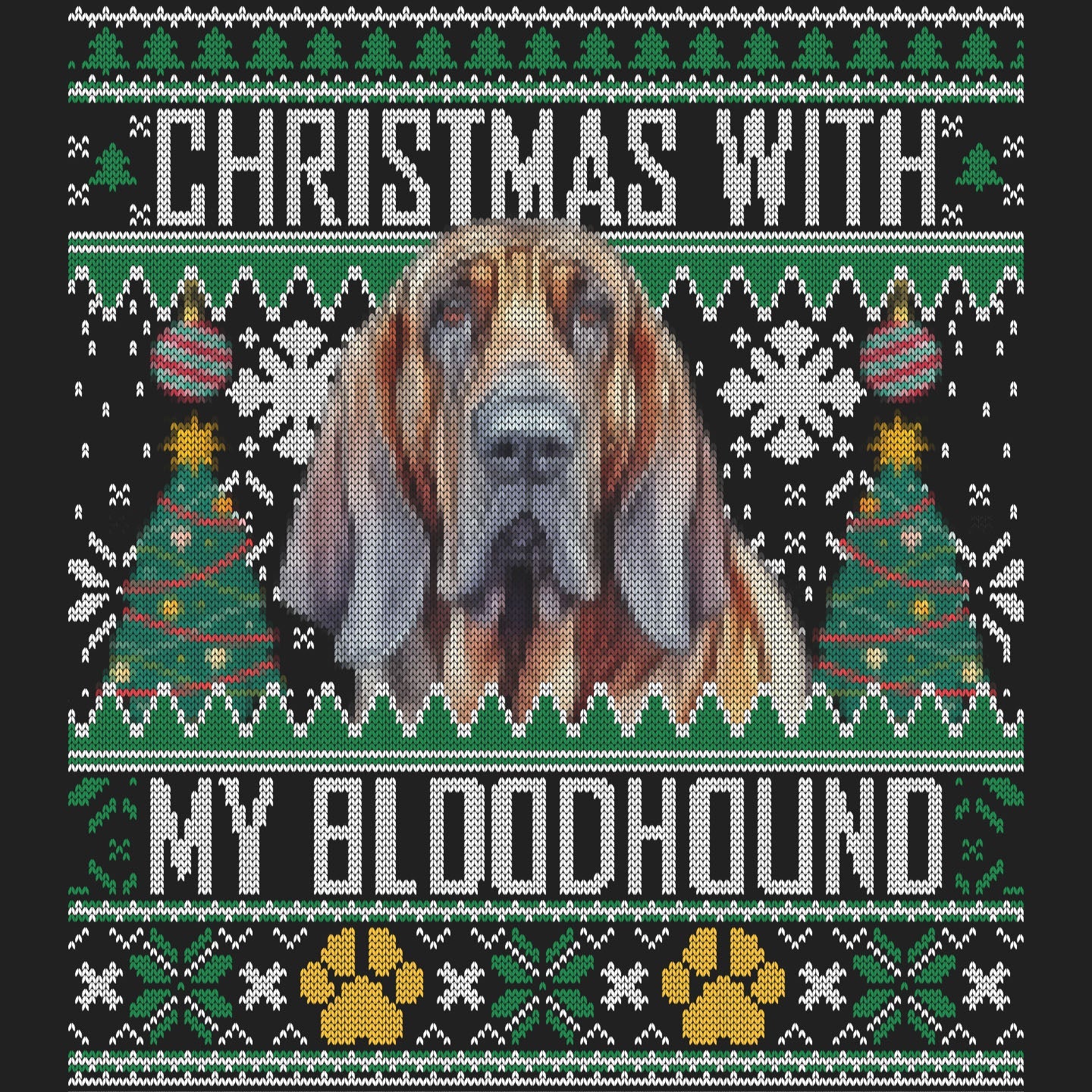 Ugly Sweater Christmas with My Bloodhound - Women's V-Neck Long Sleeve T-Shirt