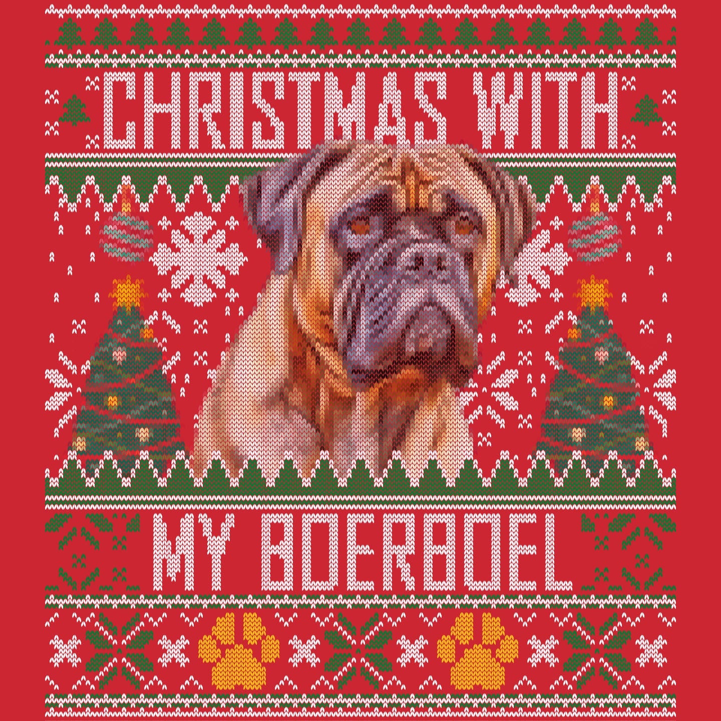 Ugly Sweater Christmas with My Boerboel - Adult Unisex Long Sleeve T-Shirt