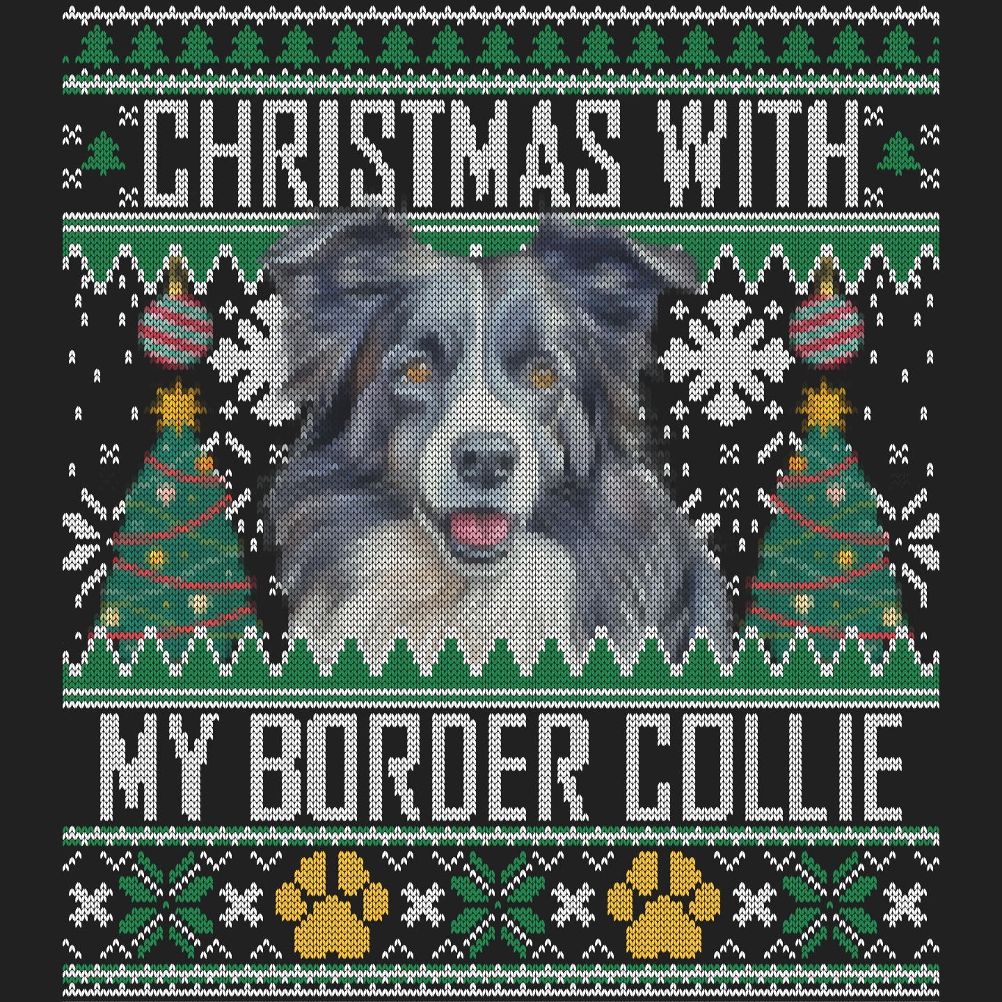 Ugly Sweater Christmas with My Border Collie - Women's V-Neck Long Sleeve T-Shirt