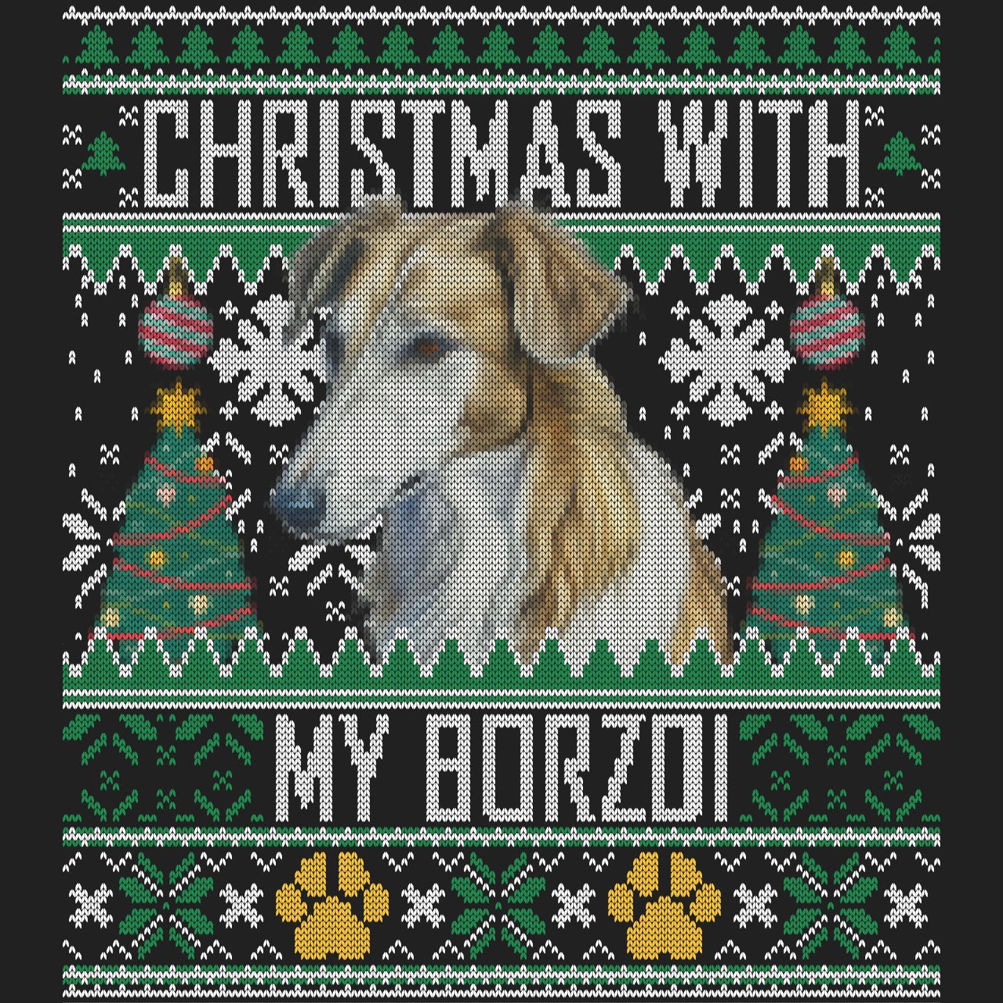 Ugly Sweater Christmas with My Borzoi - Women's V-Neck Long Sleeve T-Shirt