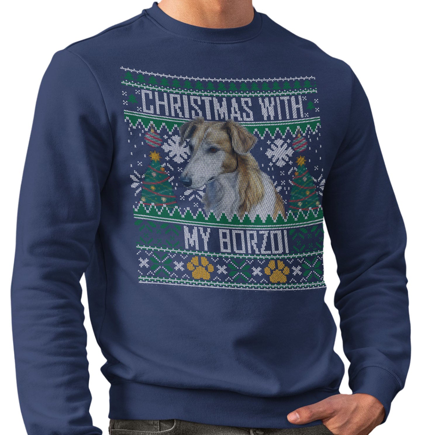 Ugly Sweater Christmas with My Borzoi - Adult Unisex Crewneck Sweatshirt