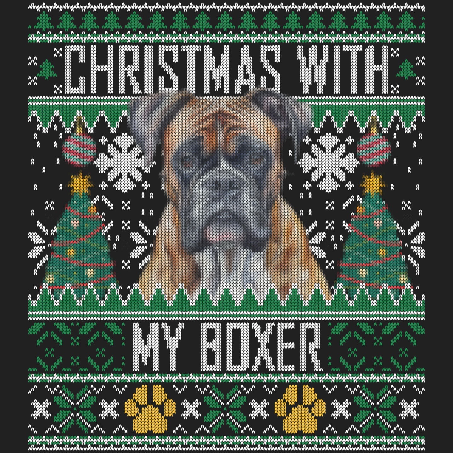 Ugly Sweater Christmas with My Boxer - Women's V-Neck Long Sleeve T-Shirt