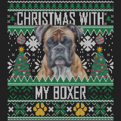 Ugly Sweater Christmas with My Boxer - Women's V-Neck Long Sleeve T-Shirt