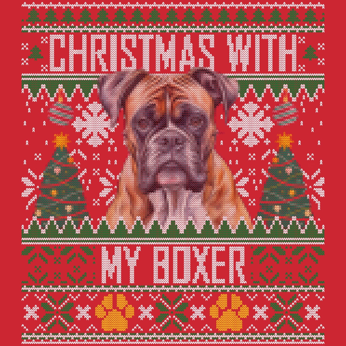 Ugly Sweater Christmas with My Boxer - Adult Unisex Long Sleeve T-Shirt