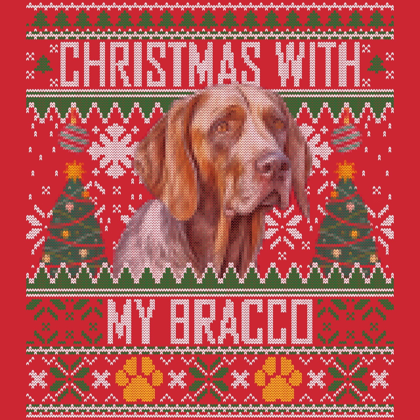 Ugly Sweater Christmas with My Bracco Italiano - Adult Unisex Long Sleeve T-Shirt
