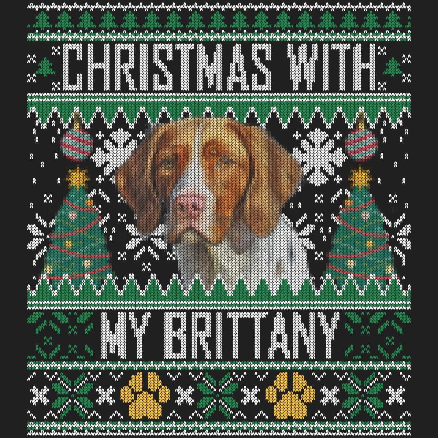 Ugly Sweater Christmas with My Brittany - Women's V-Neck Long Sleeve T-Shirt