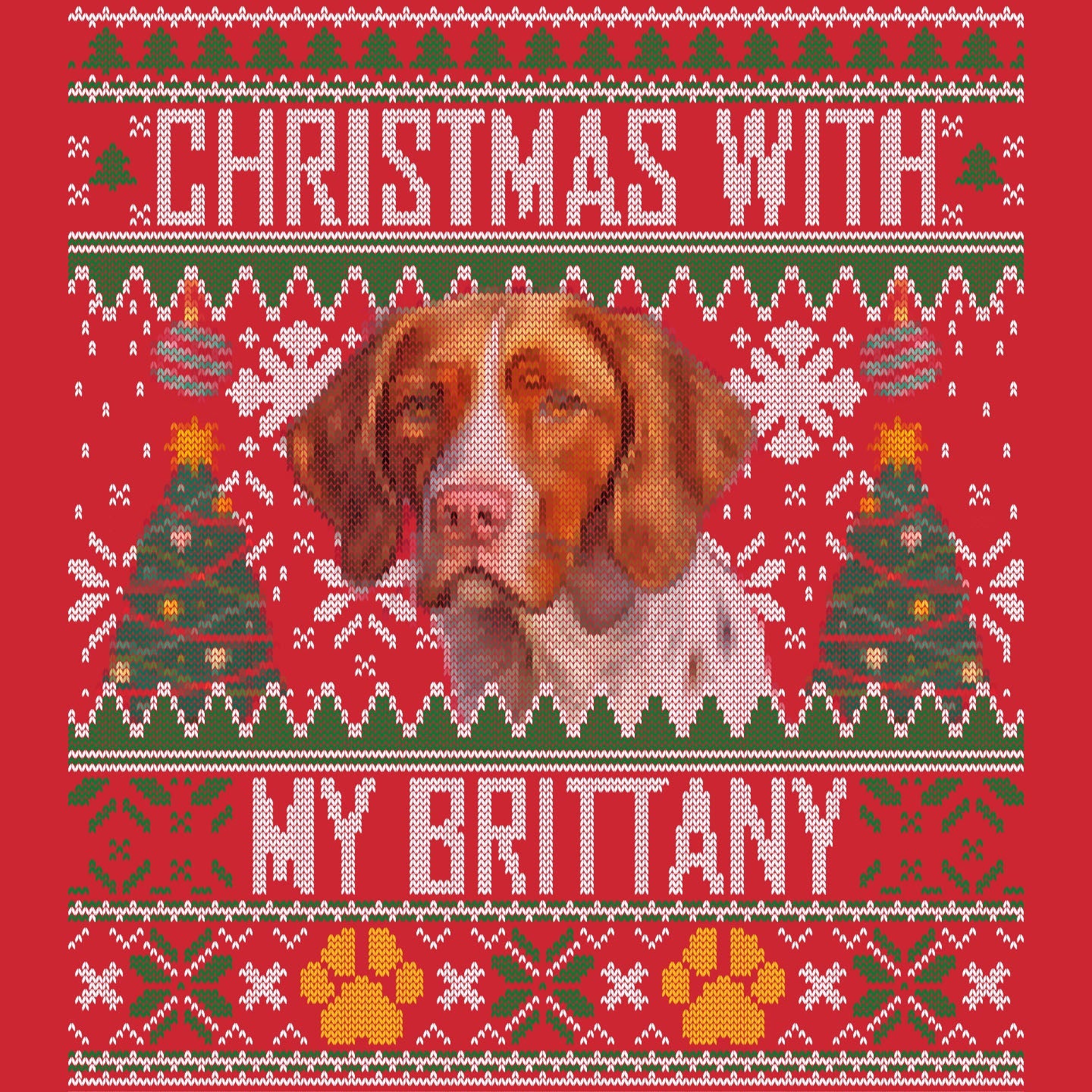 Ugly Sweater Christmas with My Brittany - Adult Unisex Long Sleeve T-Shirt