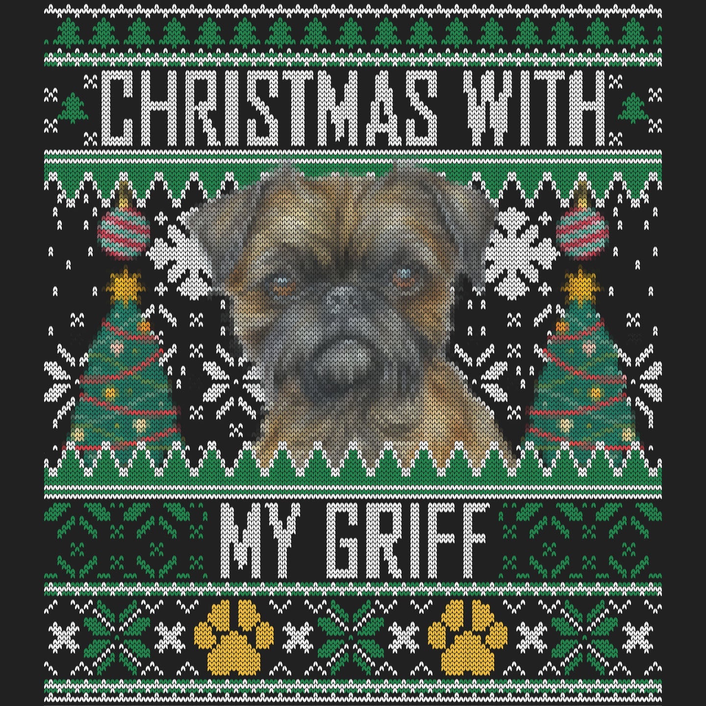 Ugly Sweater Christmas with My Brussels Griffon - Women's V-Neck Long Sleeve T-Shirt