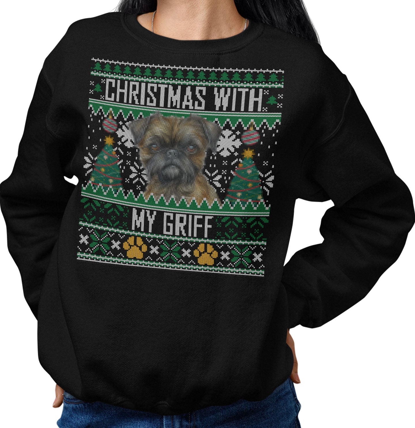 Ugly Sweater Christmas with My Brussels Griffon - Adult Unisex Crewneck Sweatshirt
