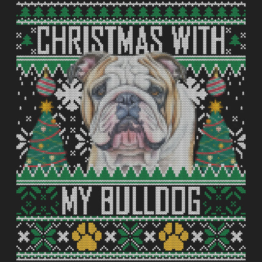 Ugly Sweater Christmas with My Bulldog - Women's V-Neck Long Sleeve T-Shirt