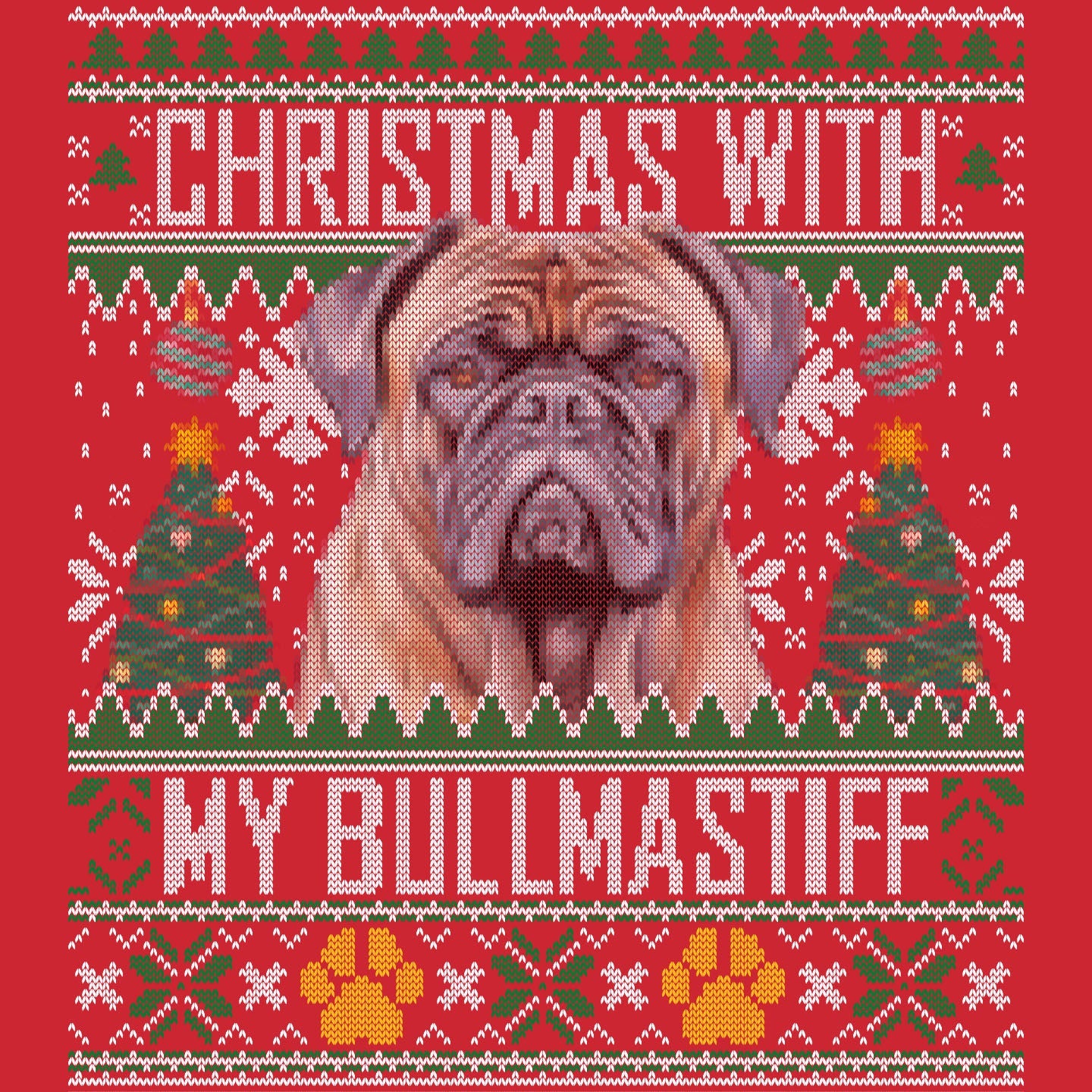 Ugly Sweater Christmas with My Bullmastiff - Adult Unisex Long Sleeve T-Shirt