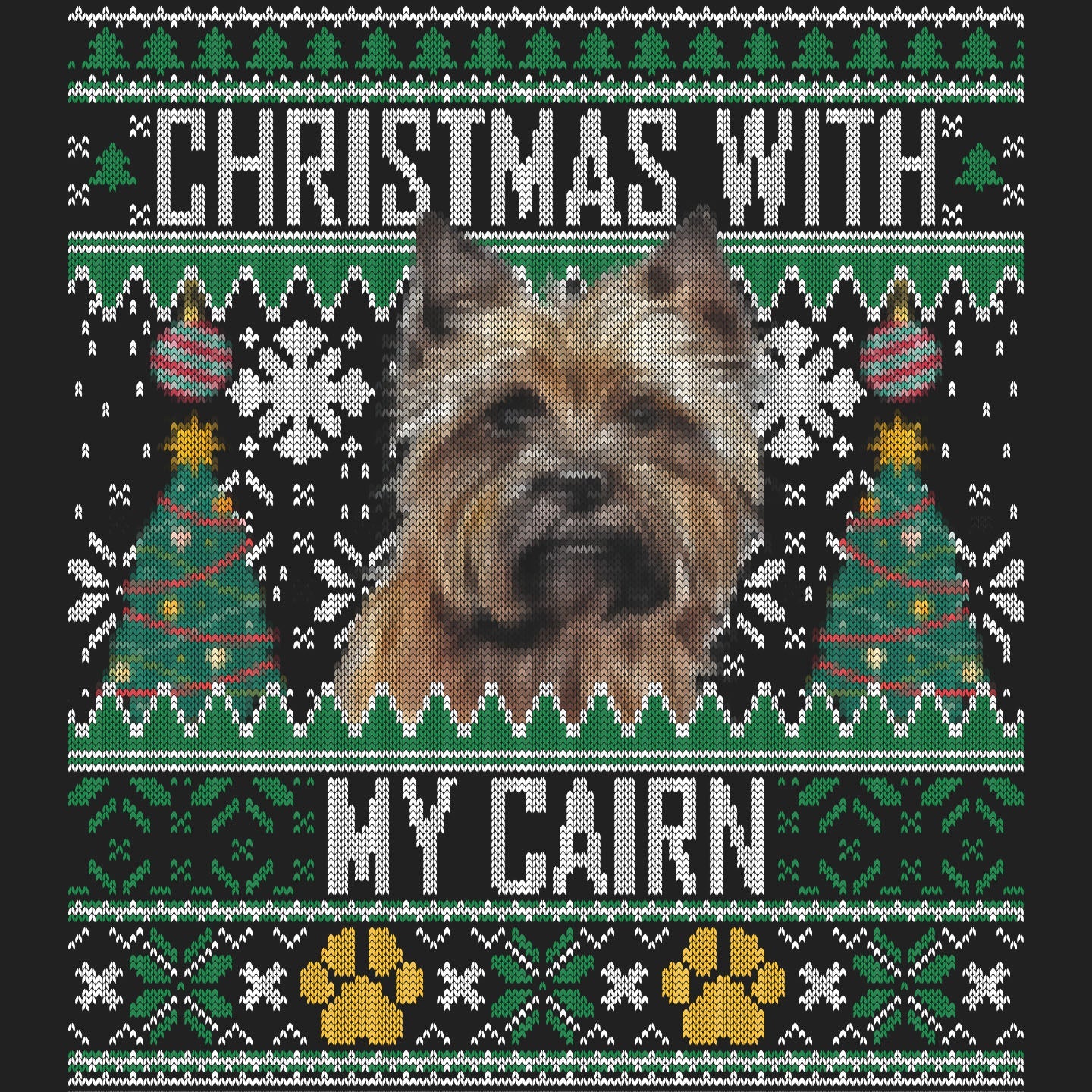 Ugly Sweater Christmas with My Cairn Terrier - Women's V-Neck Long Sleeve T-Shirt