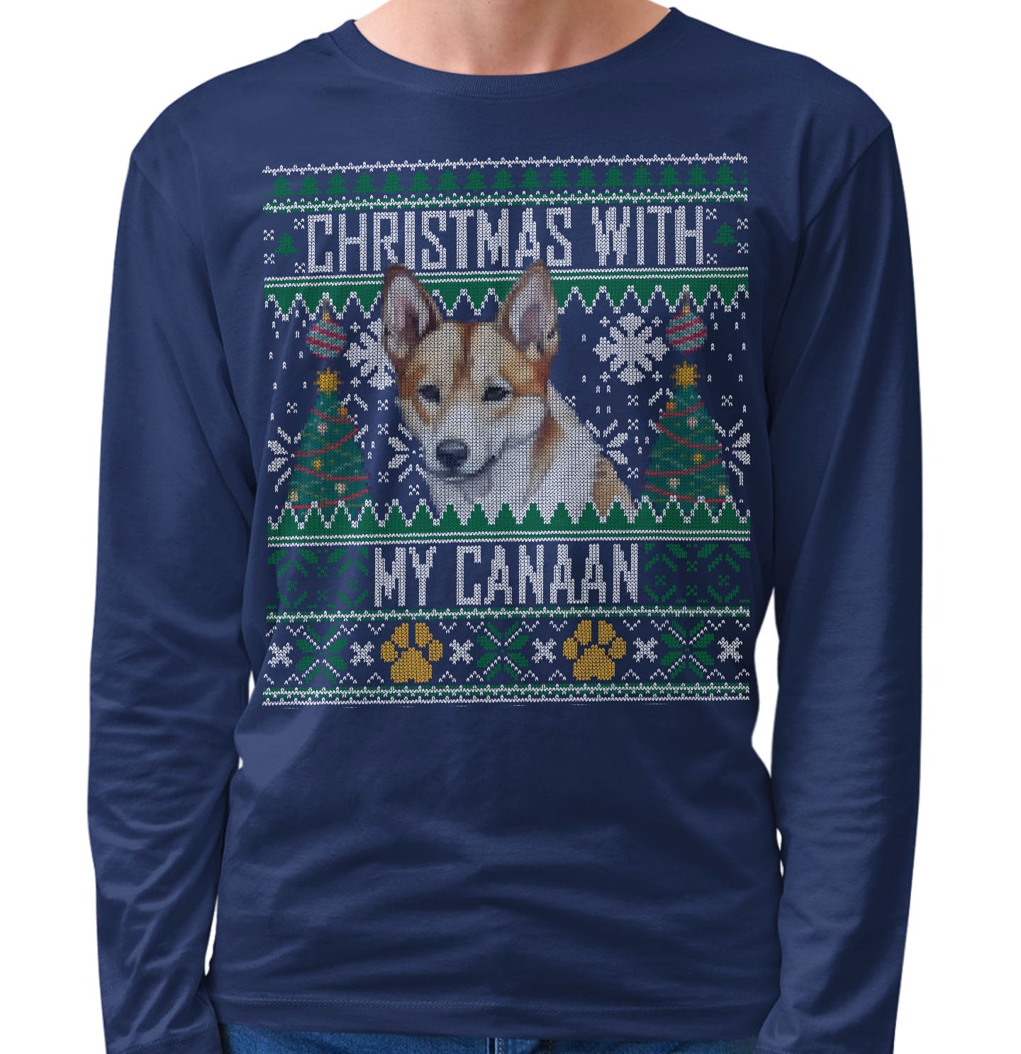 Ugly Sweater Christmas with My Canaan Dog - Adult Unisex Long Sleeve T-Shirt