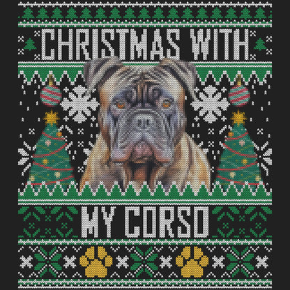 Ugly Sweater Christmas with My Cane Corso Women's V-Neck Long